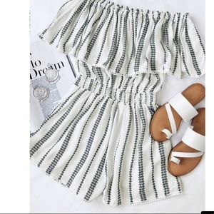 Lulu’s- White Print Off-the-Shoulder Romper